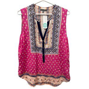 Brixon Ivy Floral Print Henley Popover Sleeveless Top Womens XL Boho Hippie NEW